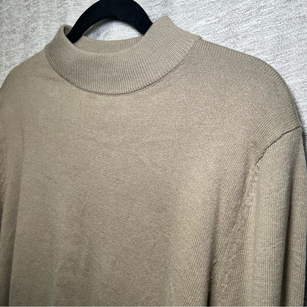 Jeff Beige Mock Neck Knit Sweater Men's Soft Minimalist Cotton Acrylic Pullover - Picture 11 of 15